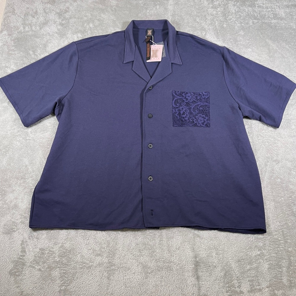 Savage X Fenty Button-Up Shirt Womens XXL Purple Lace Pocket Short Sleeve NEW